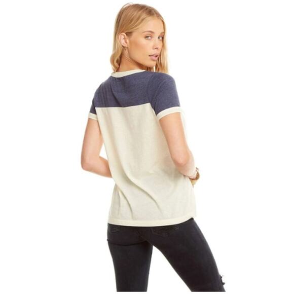 Chaser Women's Short Sleeve Color Blocked Jersey T-Shirt Size M Cream Blue NWOT - Picture 3 of 7